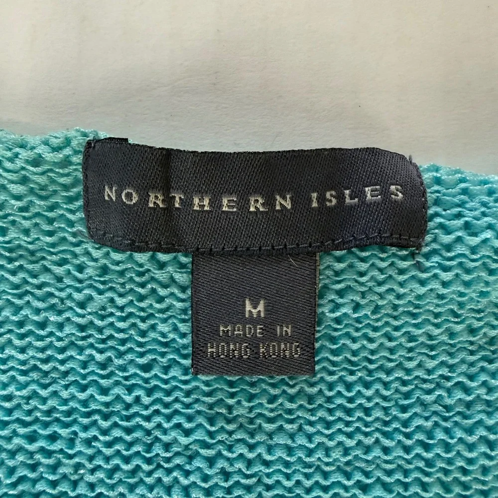 Northern Isles Flamingo Palm Tree Tropical Knit Sweater Vest Blue Womens Medium